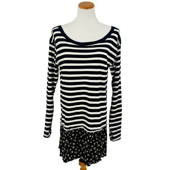 NWOT Free People 90s Grunge Striped Long Slv Thumbholes Floral Dress Y2K Skater - Picture 13 of 16